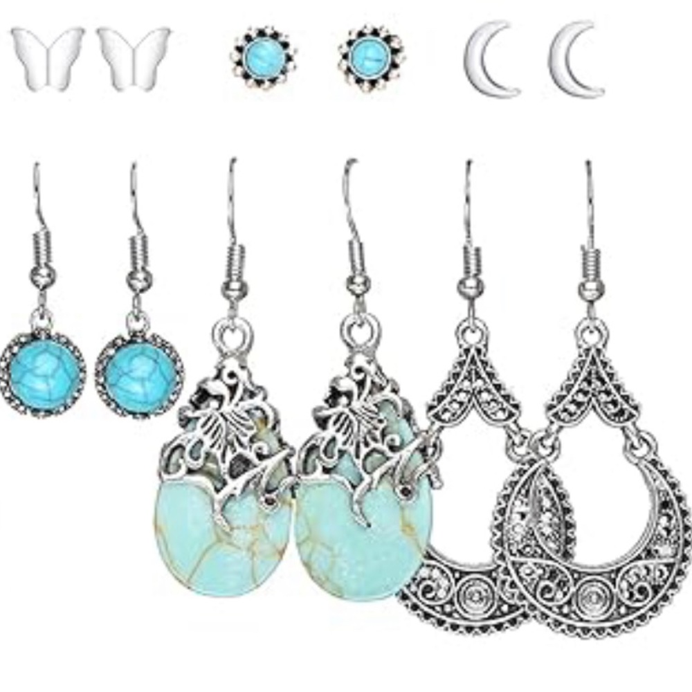 Bohemian Silver Drop Dangle Earrings Set for Women Hypoallergenic Fashion